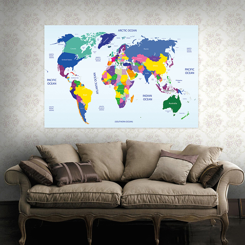 Carte du monde Non tissée colorée 150x100cm, plaque de pays, affiche murale de grande taille pour bureau, école, décoration murale n° 4