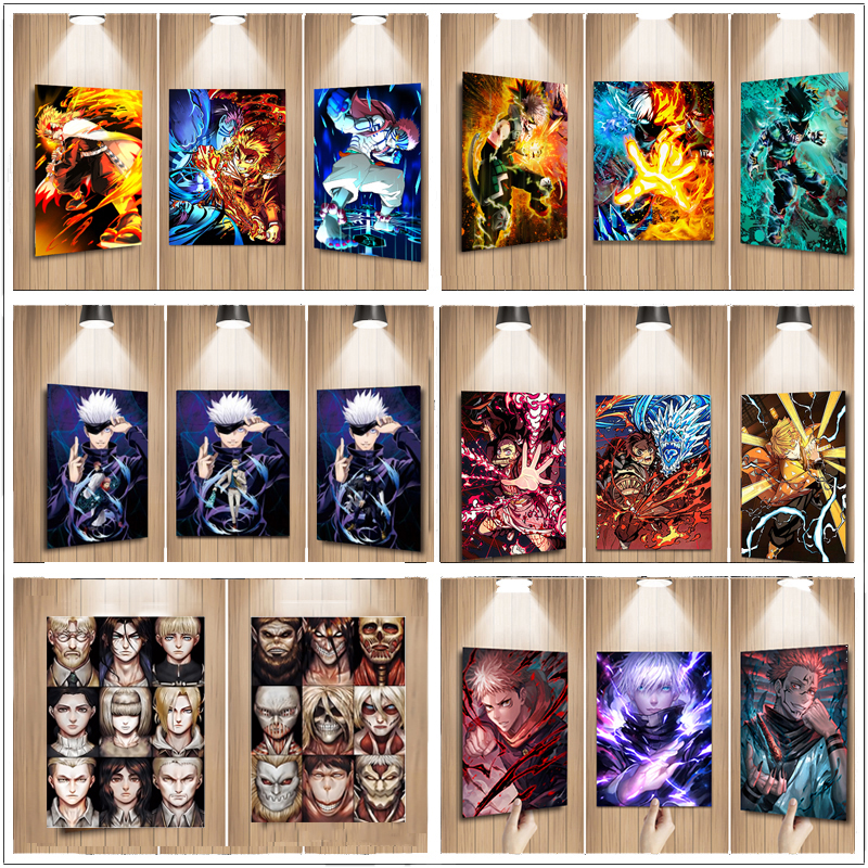 Affiches lenticulaires d'anime 3D, Jujutsu Kaimmense, Demon Slayer, Attack on Titan, 3D Flip Proxy Poster, Wall Art, Home Decor, 130Designs n° 1