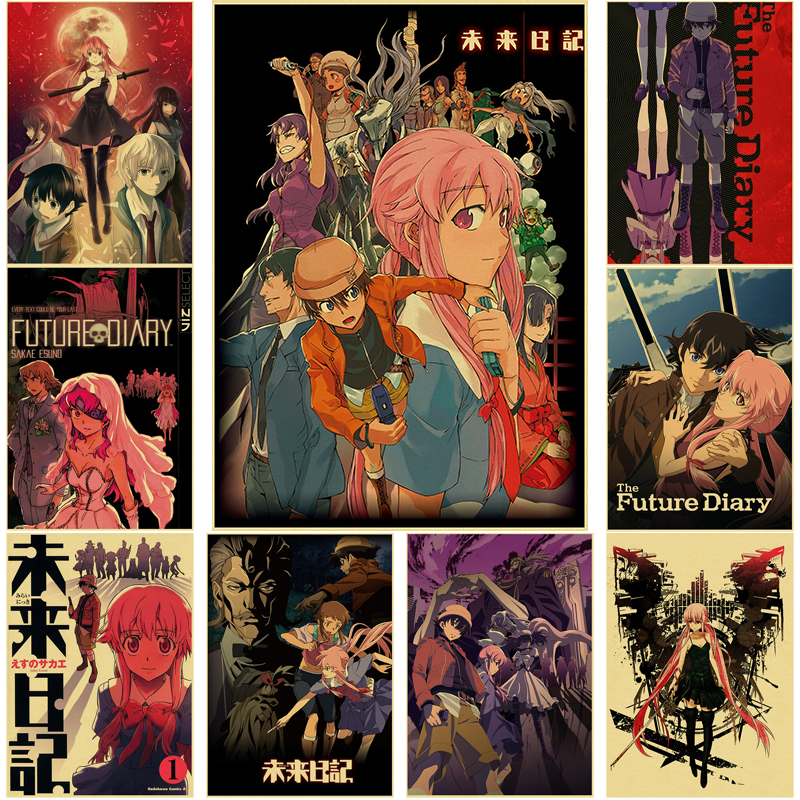 Mirai Intérieur ki Future Diary Poster, Retro Anime Poster, Manga Kraft Paper Prhonneur, Cartoon Vintage Home Room, 73Bar Art Wall Decor Painting n° 1