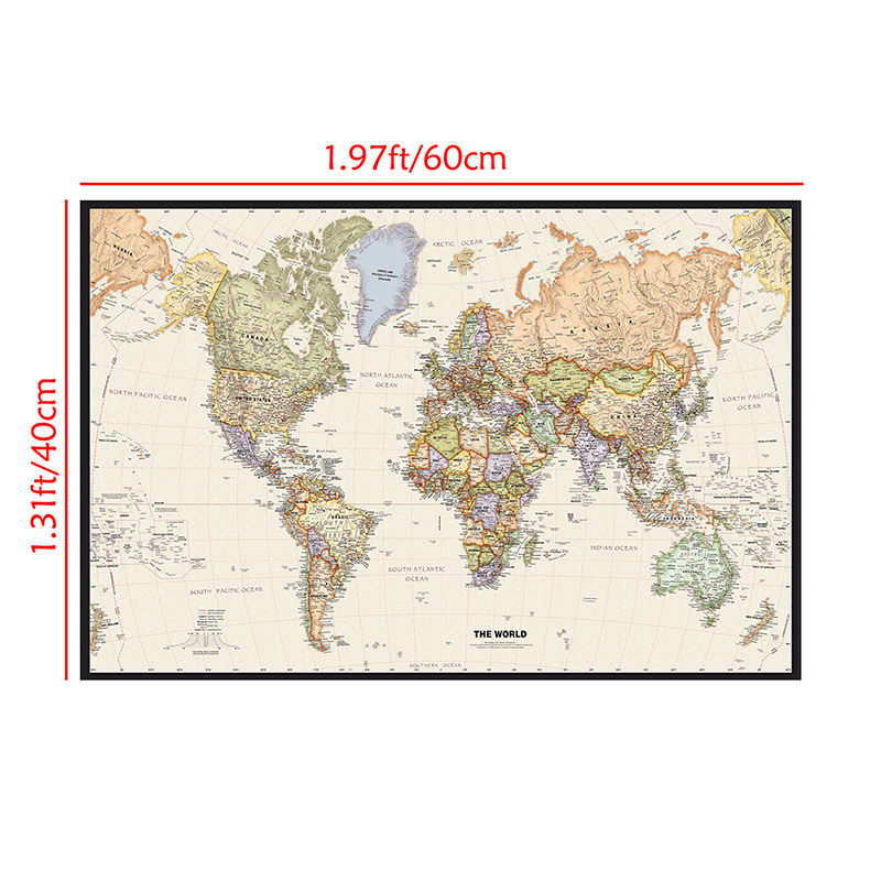 La carte du monde rétro avec détails, peinture sur toile, affiche d'art mural, fournitures scolaires, décoration, 60x40cm n° 6