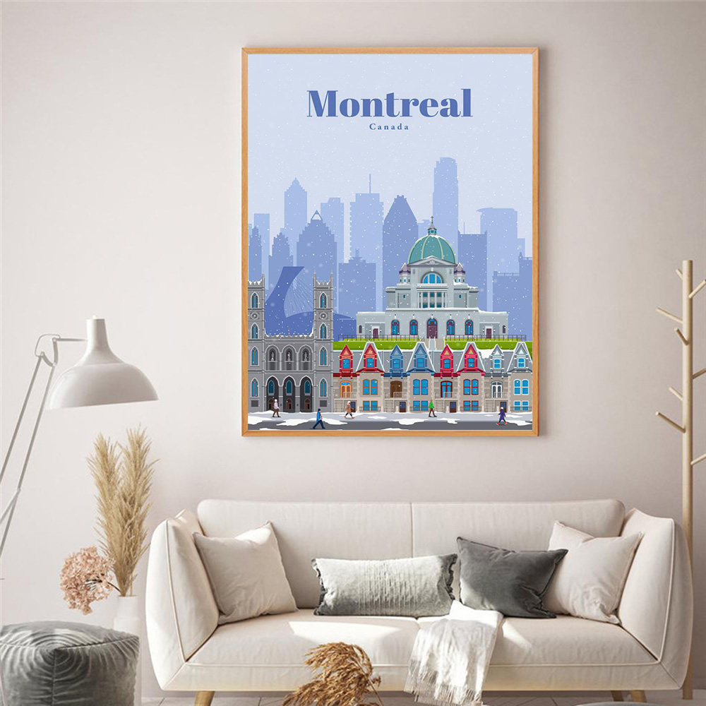 Affiche d'art mural de paysage de ville touristique de Montréal, décor de chambre pop, peinture sur toile, impression murale moderne, Londres, Mexique, Jérusalem, Brugge n° 5