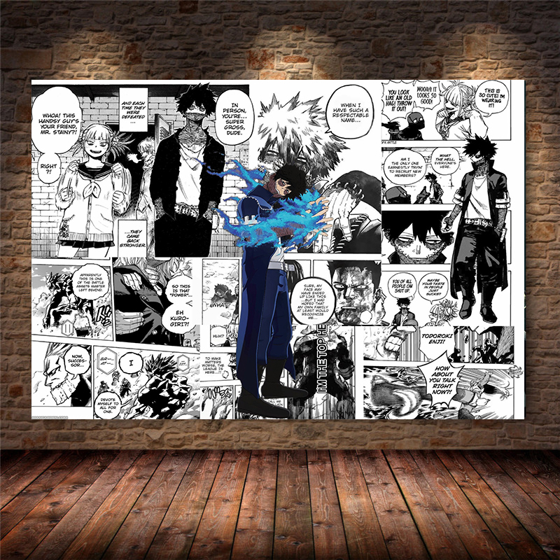 My Hero Academia Anime Figure Poster, Bakugo Tpistolet oki Dine-hawks Cartoon, Black and White Manga Decoration, Canvas Wall Art Decor n° 5