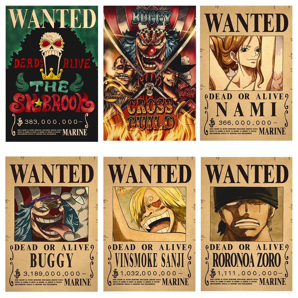 Figurines d'action de l'anime One Piece, Luffy Gear 5, Intérieur a Billion Bounty Wanted Posters, Four Emperors, Vintage Wall Decoration, Poster Toys n° 1