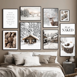 Peinture sur toile de paysage d'hiver pour la décoration intérieure, affiche et impression, art mural, moderne, blanc, neige, wapiti, bois, enrichi, salon small picture n° 1