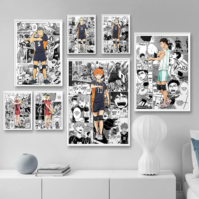 Japonais Anime Esthétique Mur Art Noir Et Blanc Pop Personnages HD Huile Sur Toile Affiches Et Impressions Maison Chambre Décor n° 1