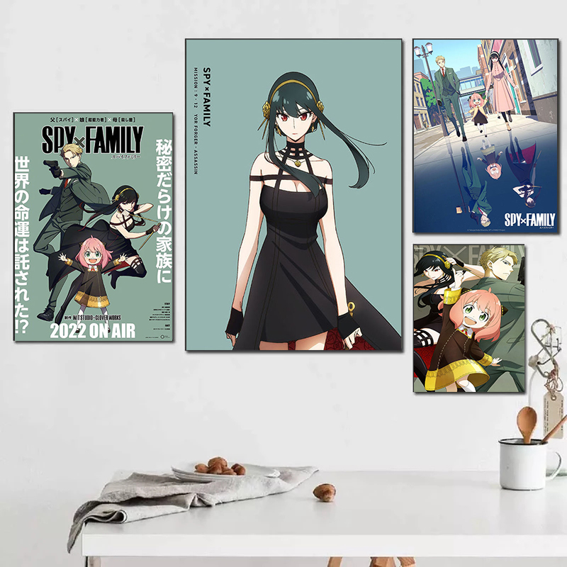 Peinture sur toile sans cadre de la famille Anya Spy X, affiche d'art décoratif, image d'anime, décoration de la maison, salon, chambre à coucher n° 2