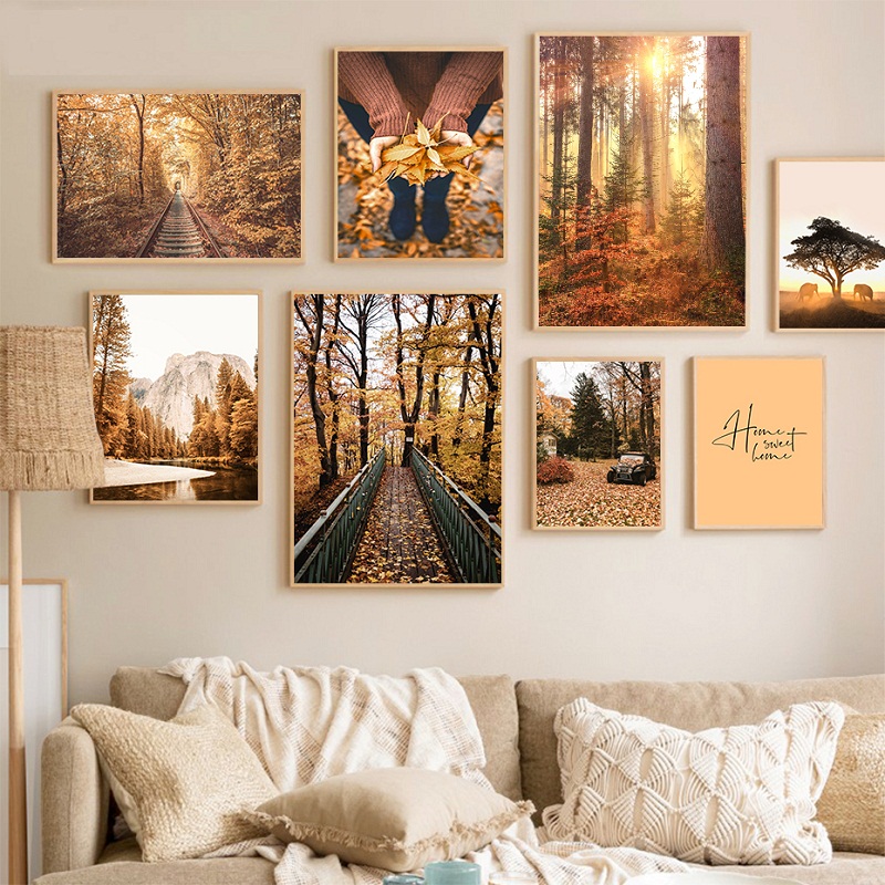 Peinture moderne sur toile, animaux de la forêt, cerf, lapin, lac, montagne, affiche, paysage, feuilles de fer, image, décoration de la maison et du salon n° 2