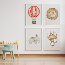 Affiches de ballon éléphant, singe, cheval de Troie, peinture sur toile imprimée, art mural de pépinière d'animaux, décor de chambre d'enfant, bébé, discuter small picture n° 2