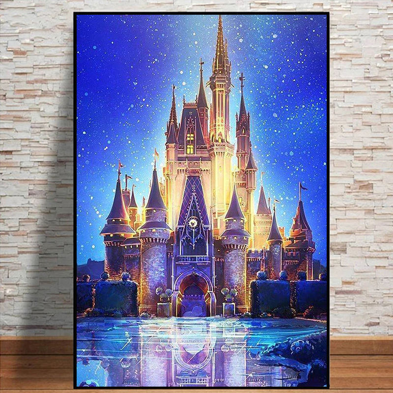 Disney Cendrillon Castle Canvas Painting, Wall Art, Disneyland Under the Starry Night, Cartoon Posters and Prhonneur, Home Decor n° 2