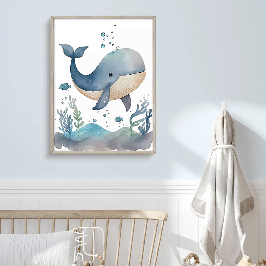 Toile d'Art Mural avec Baleine, Hippocampe et Tortue pour Chambre d'Enfant et Bébé, Affiche Imprimée n° 5