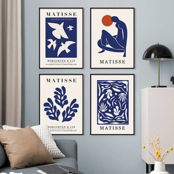 Affiches de peinture sur toile de Matisse, ligne florale abstraite bleue, image imprimée d'art mural, photo pour chambre à coucher, décoration intérieure de la maison, exposition small picture n° 2