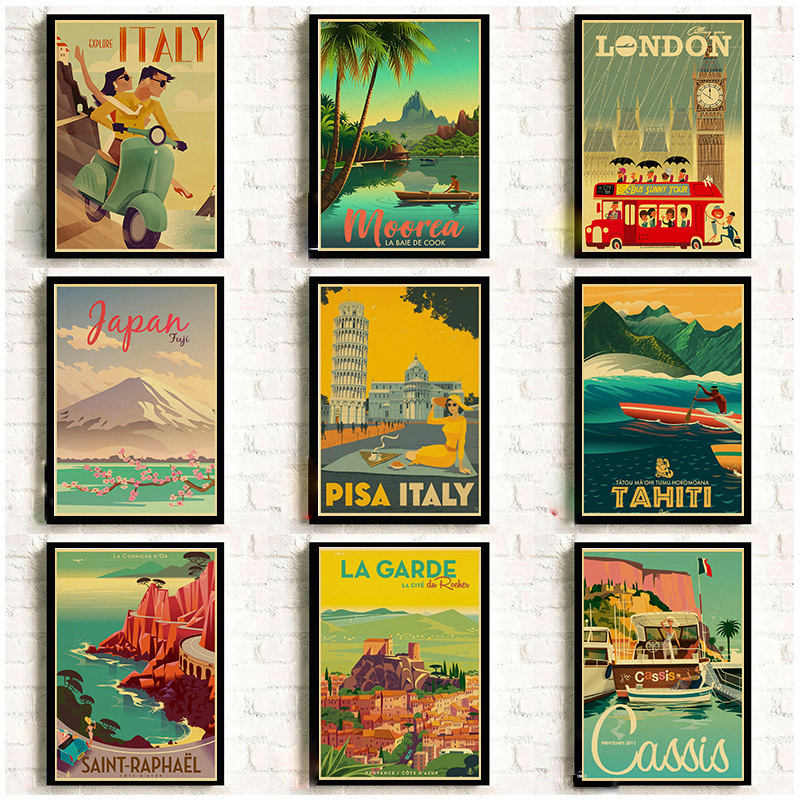 TAHITI-Affiches murales rétro vintage, peinture d'art, vues détaillées, New York, Londres, Italie, voyage, villes, paysage n° 1