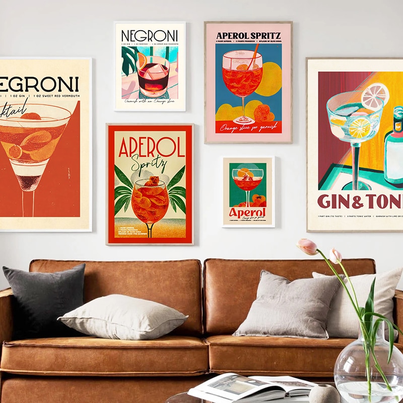 Affiches imprimées de dessin animé pour la décoration de la maison, jus de fruits, Mojito, Aperol, Spritz, Sangria Clics, Negroni, peinture sur toile, club, bar, boutique n° 1