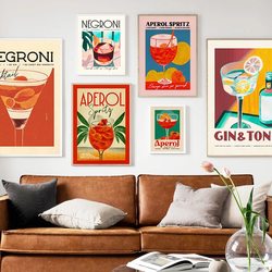 Affiches imprimées de dessin animé pour la décoration de la maison, jus de fruits, Mojito, Aperol, Spritz, Sangria Clics, Negroni, peinture sur toile, club, bar, boutique small picture n° 1