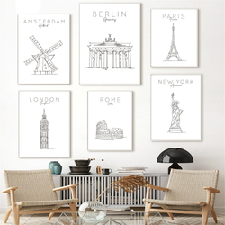 World City London New York Paris Line Drawing Poster, Nordic Art Print, Black White Painting Canvas, Minimalist Picture, Home Decor small picture n° 2