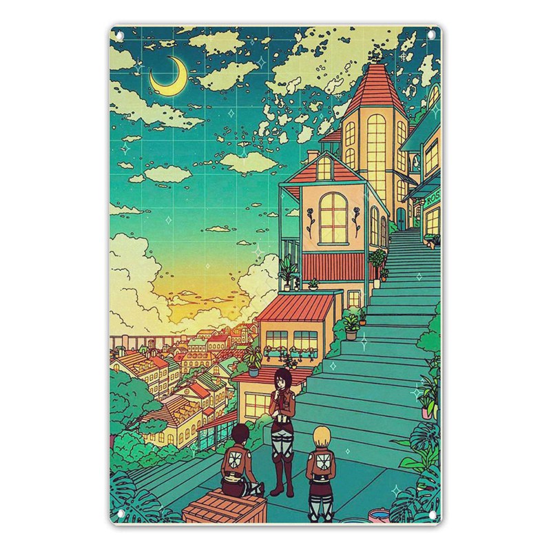 Affiche de signe en métal d'anime de style japonais vintage, autocollants muraux de paysage d'anime, décor à la maison et à la chambre, peinture de bande dessinée, cadeaux pour des enfants n° 5