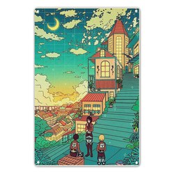 Affiche de signe en métal d'anime de style japonais vintage, autocollants muraux de paysage d'anime, décor à la maison et à la chambre, peinture de bande dessinée, cadeaux pour des enfants small picture n° 5