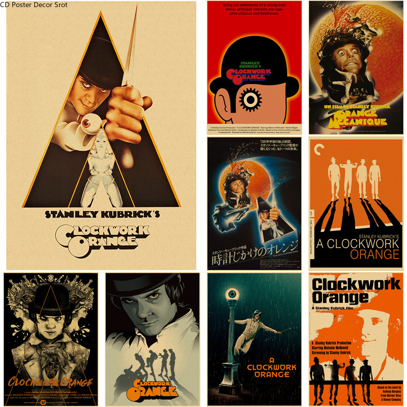 Affiche vintage de film d'horlogerie en papier kraft, décor de cinéma, art esthétique, peinture murale, vintage, orange, Crime, chambre, bar n° 1