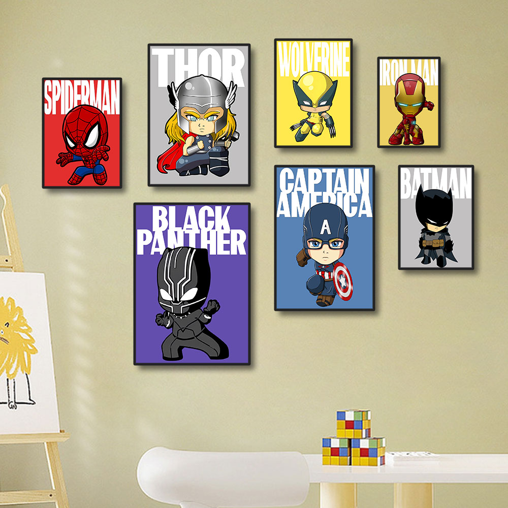 Affiche d'art mural Marvel, Spiderman, Iron Man, Avengers, Smile Hero, décoration de chambre d'enfant, peinture sur toile de dessin animé, impression d'image, illustration Disney n° 4