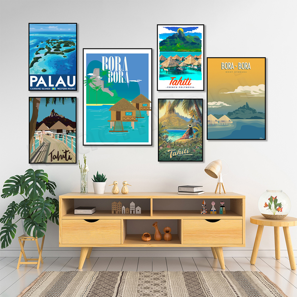 Affiche de Tahiti, Français conforme esia, Bora Bora, Mont Otemanu, Paradise Island, Bora Borarero City, Palau WPA - Vintage Travel Poste n° 2