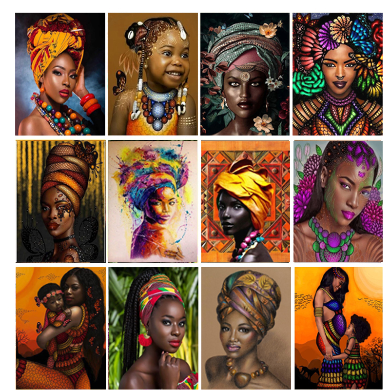 Affiche de peinture de portrait de femmes africaines, impression HD, impression sur toile, décoration esthétique de la maison, art mural n° 1