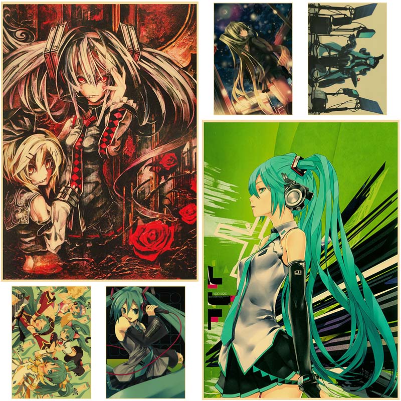 Affiche de chanteur de dessin animé Miku, papier Kraft imprimé HD, images murales rétro, peinture décorative pour chambre à coucher, cadeaux de décoration pour la maison n° 1