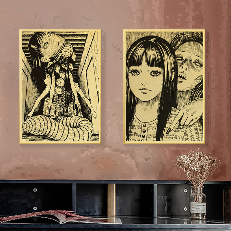 Affiches d'anime d'horreur Junji Ito, papier kraft rétro, autocollant, vintage, chambre, bar, impressions, art, mur, toile, coutumes, 73 n° 3