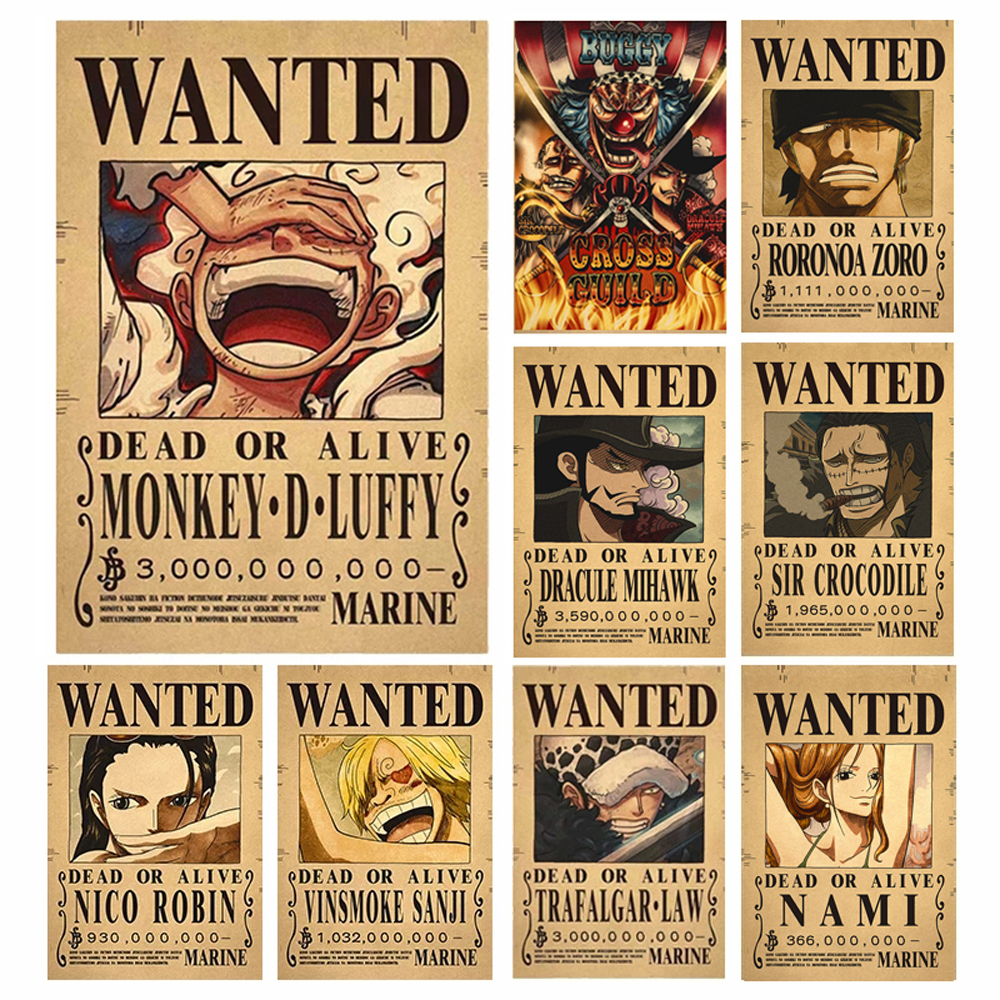 Anime Luffy Gear 5 One Piece Bounty Wanted Posters, 4 Emperors Law peuvFigures, Vintage Living Room Wall Decoration, Stickers Toys n° 1