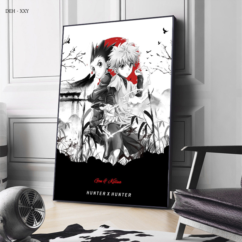 Affiches en toile imprimées HD Canavs, Hunter X Hunter Anime, peinture noire et blanche, art mural comique, gérer pour chambre d'enfant, décoration d'intérieur n° 1