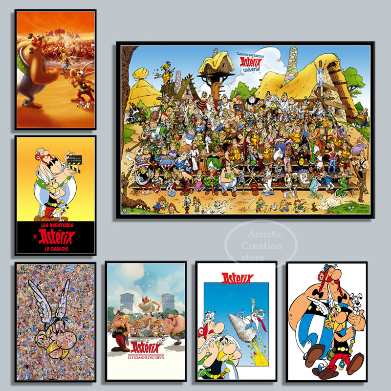 Peinture sur toile Astérix Anime pour la décoration intérieure, affiche, France, bande dessinée classique, impression HD, chambre familiale, club, art mural n° 1