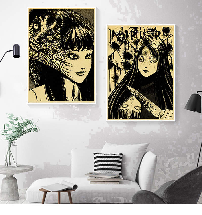 Affiches d'anime d'horreur Junji Ito, papier kraft rétro, autocollant, vintage, chambre, bar, impressions, art, mur, toile, coutumes, 73 n° 4