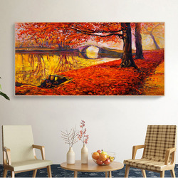 Affiches et impressions d'arbres rouges de paysage, peinture sur toile naturelle, art mural, décoration d'intérieur pour salon, sans cadre small picture n° 4