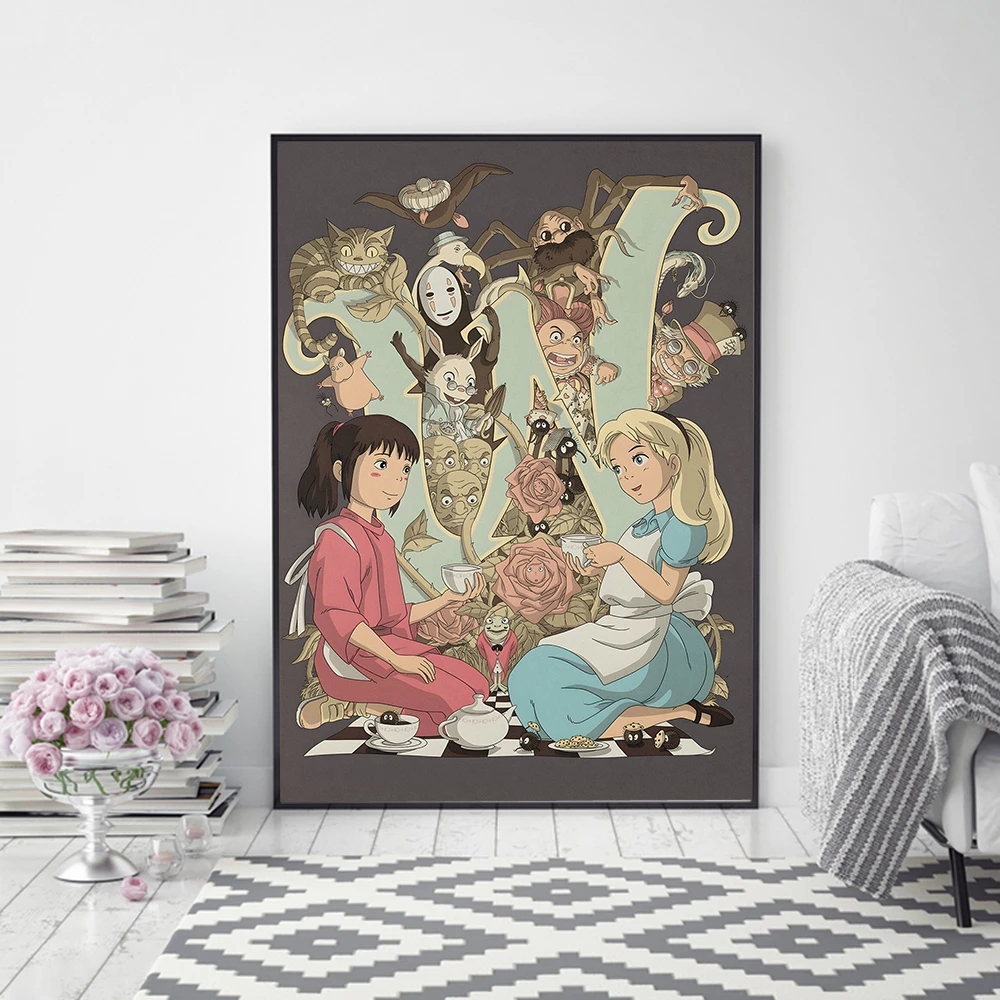 Spirited Away et Alice au pays des merveilles Anime Canvas Painting, Poster and Prhonneur, Wall Art, Girls Room, Dr, Yazaki Studio, Ghibmovies, 1Pc n° 4