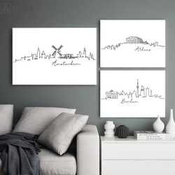 World City London New York Paris Line Drawing Poster, Nordic Art Print, Black White Painting Canvas, Minimalist Picture, Home Decor small picture n° 4