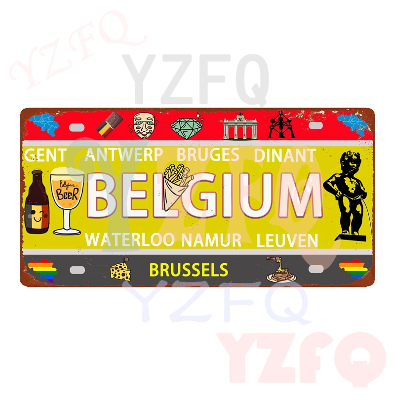 Plaque Murale en Métal 18/30x15cm Belgique Chili Madgascar National Portugal Ville Pub Boutique Bar Décor À La Maison Cadeau Affiche DC-1580B n° 3