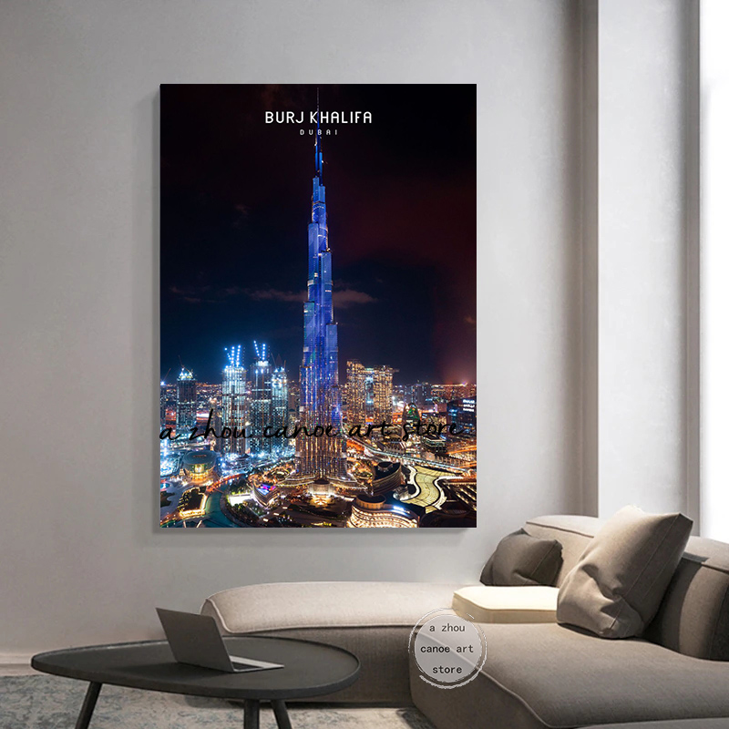 CitydeleDubai-Affiches d'art de tour de Burj Khalanza, peinture sur toile, impressions murales, image pour chambre, décoration d'intérieur, vues de nuit n° 4