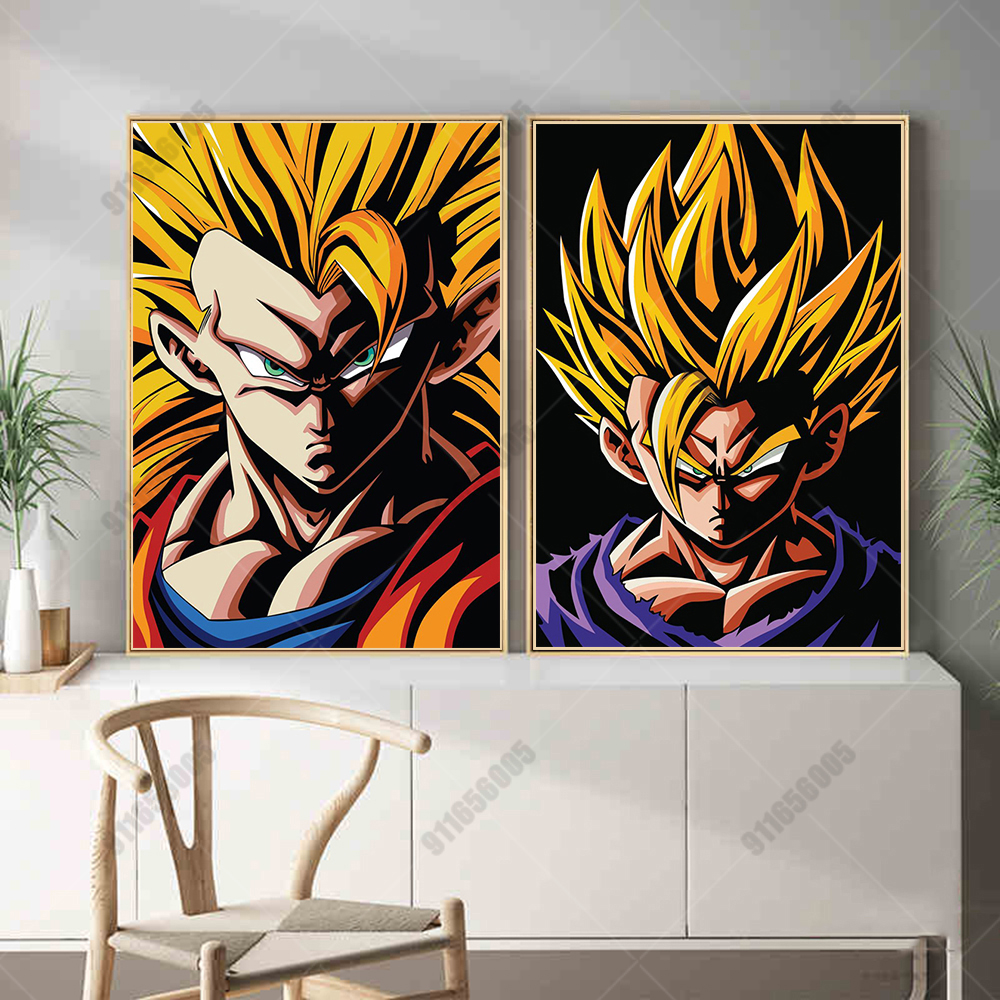 Art mural d'anime périphérique Dragon Ball, affiche de peinture sur toile, impression de Goku, figurine de dessin animé Vegeta, décor de chambre, cadeau de fond n° 3