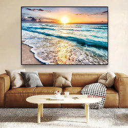 Sunst Beach Landscape Gold Sea Palmier Tropical Poster, Peinture sur toile, Art mural, Gérer la nature, Paysage, Décor de chambre à la maison small picture n° 3