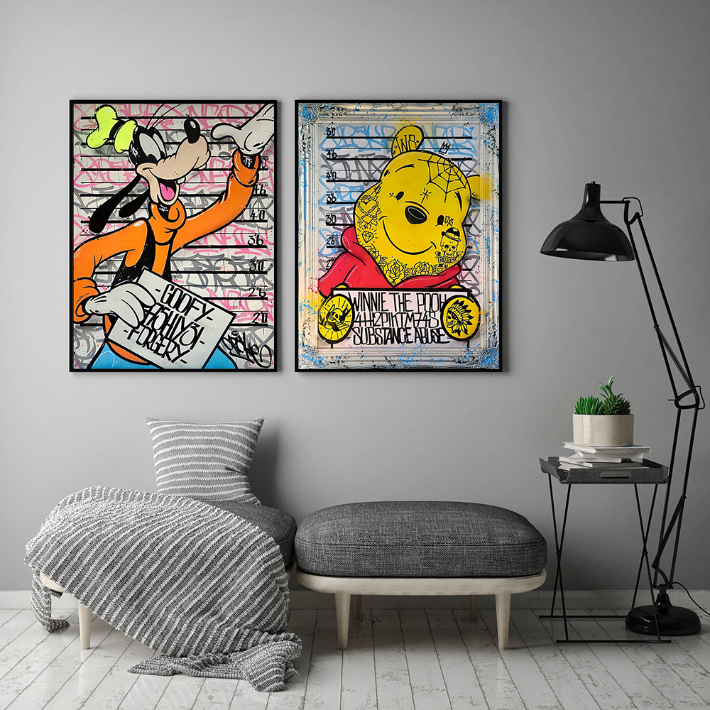 Affiches d'art mural de personnages de dessins animés Disney, graffiti, souris Donald Duck, peinture sur toile, image imprimée murale, décor de chambre à la maison n° 4