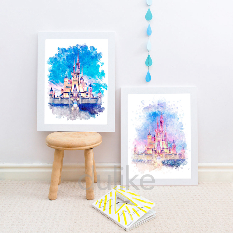 Disney Princess Castle Print Cartoon Poster, Magic Kingdom Art Canvas Painting, Baby Girls Room Wall Decor, Interconnexion n° 4