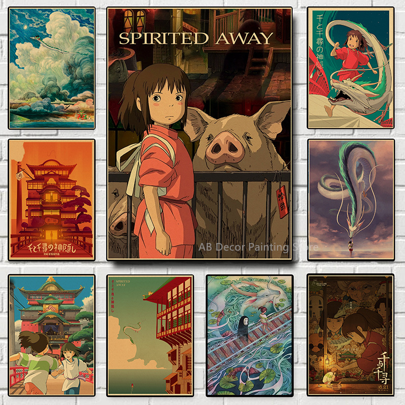 Spirited Away Kraft Paper Prhonneur, Anime Movie Retro Poster, Manga Room Decoration, Vintage Home Decor, Nostalgia Art Wall Customs n° 1