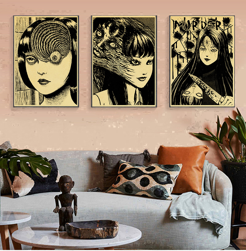 Affiches d'anime d'horreur Junji Ito, papier kraft rétro, autocollant, vintage, chambre, bar, impressions, art, mur, toile, coutumes, 73 n° 5