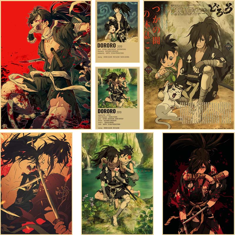 Affiche de dessin animé Dororo japonais classique, papier Kraft, décoration murale de salon, peinture de maison Vintage, décor d'art Mural n° 1