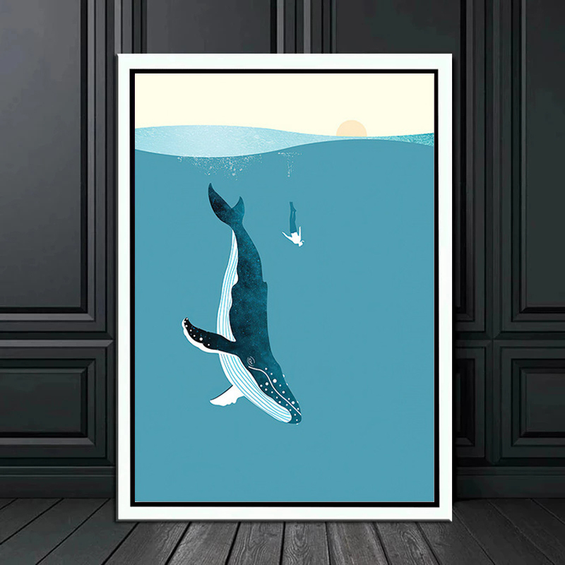 Toile d'Art Mural Nordique pour Décor de Chambre d'Enfant, Peinture de Baleine Bleue, Requin, Voile, Rayons, Surf, Mer, Affiches et Imprimés n° 4