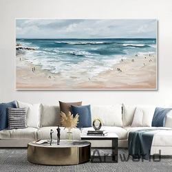 Affiches et impressions sur toile d'art abstrait moderne, personnes sur la plage, océan, vagues, peinture de paysage, décoration de chambre, gestion murale small picture n° 3