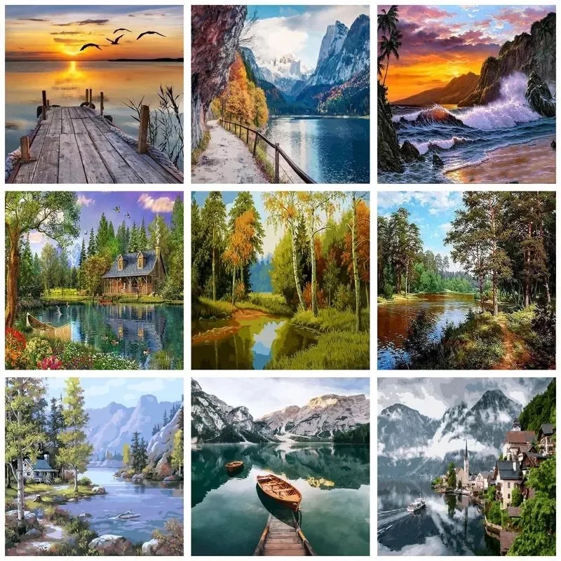 Gatyztoire – peinture à l'huile par numéros de paysage naturel, cadre d'images par numéros, Kits acryliques pour décoration de maison, cadeau, DIY bricolage n° 1