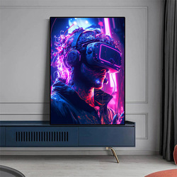 Affiche de jeu vidéo Neon Punk Vr des années 80, impression sur toile esthétique, art mural pour la maison, espace, chat, ville, samouraï, décor de chambre Kawaii Gamer small picture n° 2