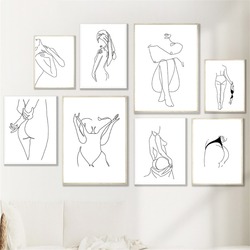 Peinture sur toile abstraite de femmes sexy, art au trait minimaliste, corps nu féminin, affiches nordiques, impressions, photo murale pour chambre, décoration d'intérieur small picture n° 2