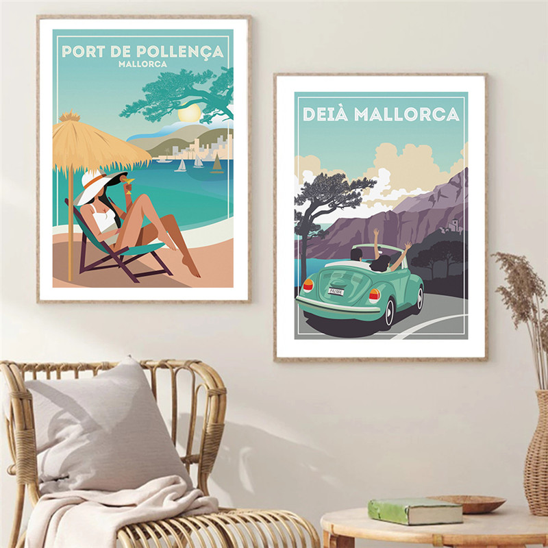 Affiche de Voyage d'Espagne et de Majorque, Peinture sur Toile, Art Mural de Plage, Affiche de Ville Touristique pour Décoration de Salon, Image de Décoration de Maison n° 3