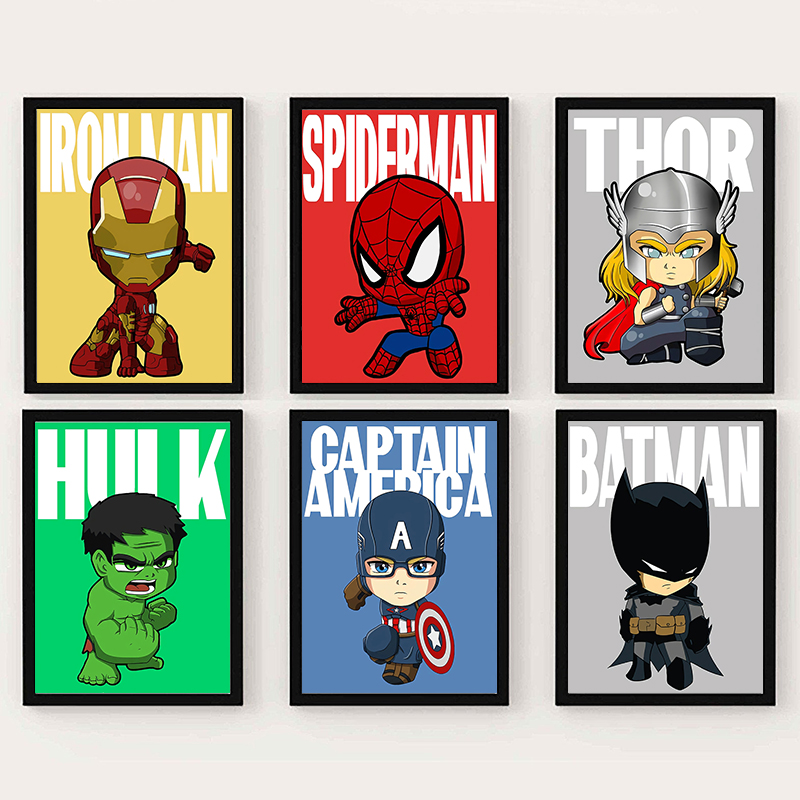 Affiche d'art mural Marvel, Spiderman, Iron Man, Avengers, Smile Hero, décoration de chambre d'enfant, peinture sur toile de dessin animé, impression d'image, illustration Disney n° 1